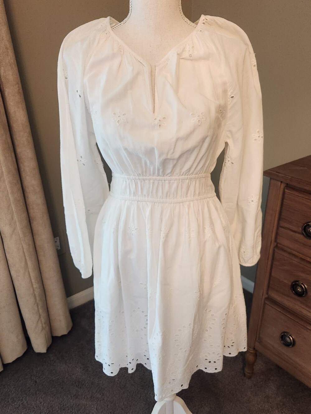 Universal Thread White Eyelet Long-Sleeve Midi Dress